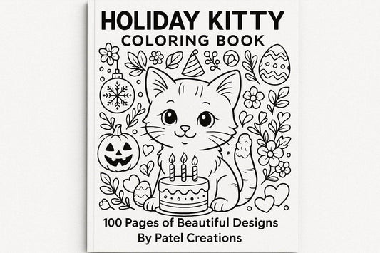 Holiday Kitty Coloring Book - 100 Pages of Beautiful Designs - Digital Download - Patelcreations