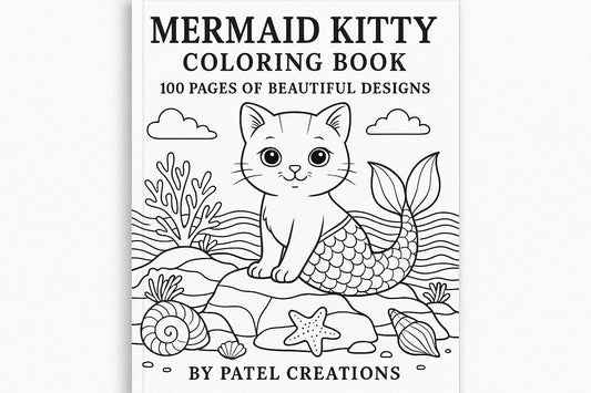 Mermaid Kitty Coloring Book - 100 Pages of Beautiful Designs - Digital Download - Patelcreations