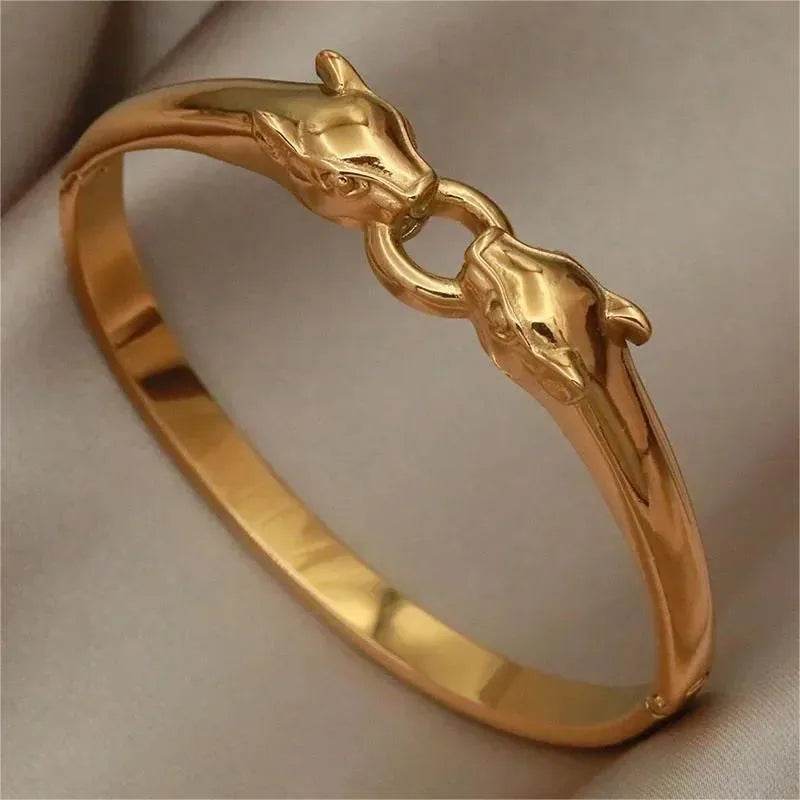 Waterproof Designer-Inspired Jaguar & Snake Statement Bangle - 316 Stainless Steel 18K Gold Plated - Patelcreations
