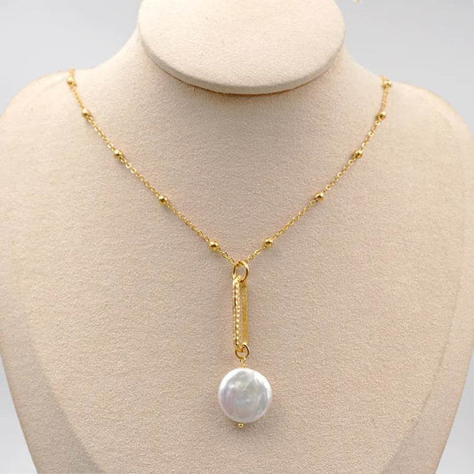 Vintage Gold-Plated Pearl Pendant Necklace - Timeless Elegance - Patelcreations