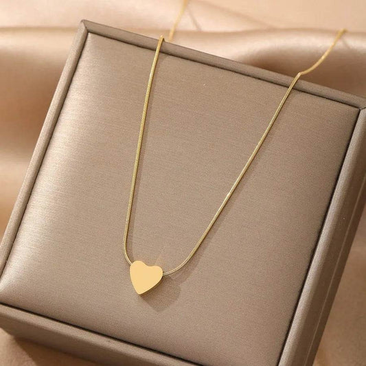 Waterproof Heart Pendant Necklace - Snake Chain 316 Stainless Steel 18K Gold Plated - Patelcreations