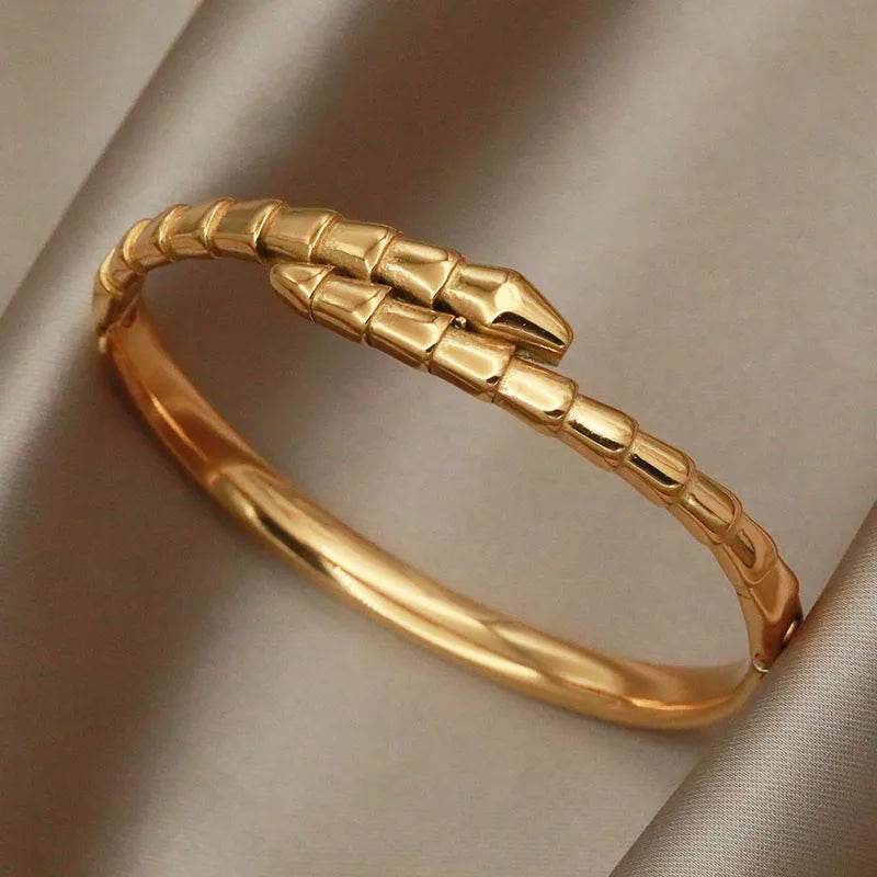 Waterproof Designer-Inspired Jaguar & Snake Statement Bangle - 316 Stainless Steel 18K Gold Plated - Patelcreations