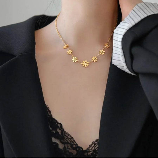Waterproof Daisy Flower Necklace - 316 Stainless Steel 18K Gold Plated - Patelcreations
