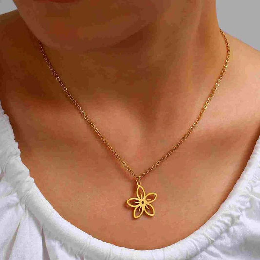 Waterproof Cutout Flower Necklace - 316 Stainless Steel 18K Gold Plated - Patelcreations