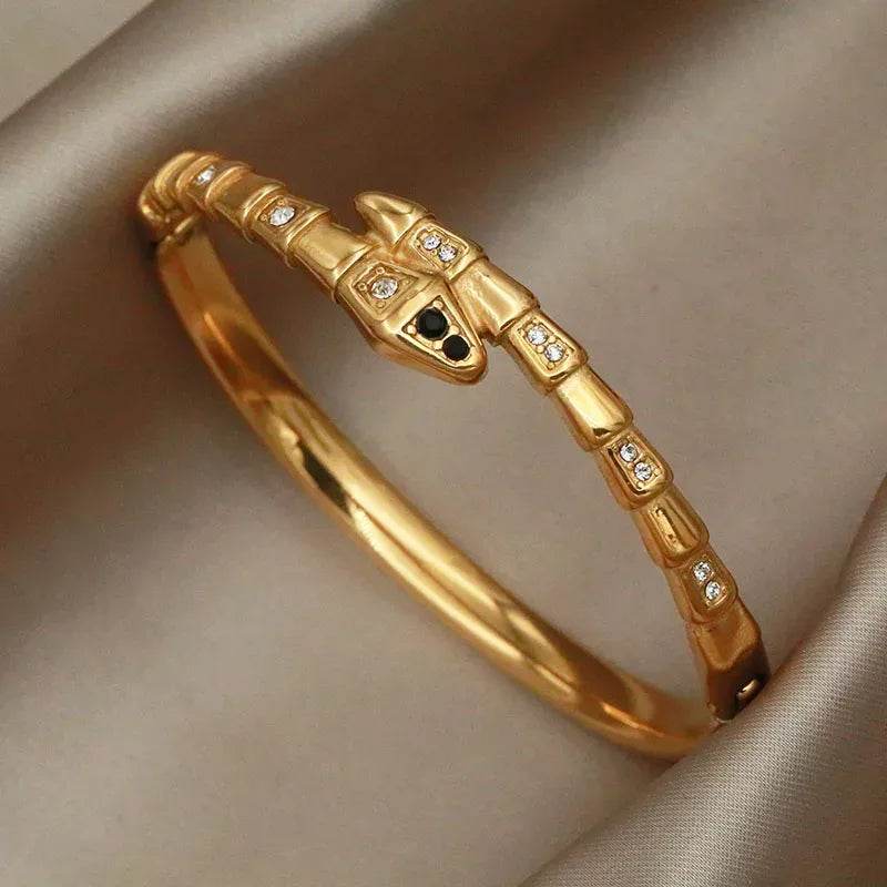 Waterproof Designer-Inspired Jaguar & Snake Statement Bangle - 316 Stainless Steel 18K Gold Plated - Patelcreations