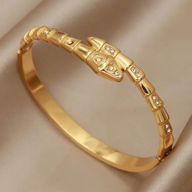 Waterproof Designer-Inspired Jaguar & Snake Statement Bangle - 316 Stainless Steel 18K Gold Plated - Patelcreations