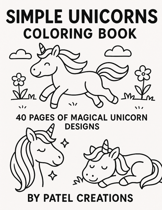 Simple Unicorns Coloring Book - 40 Pages of Magical Unicorn Designs - Digital Download - Patelcreations