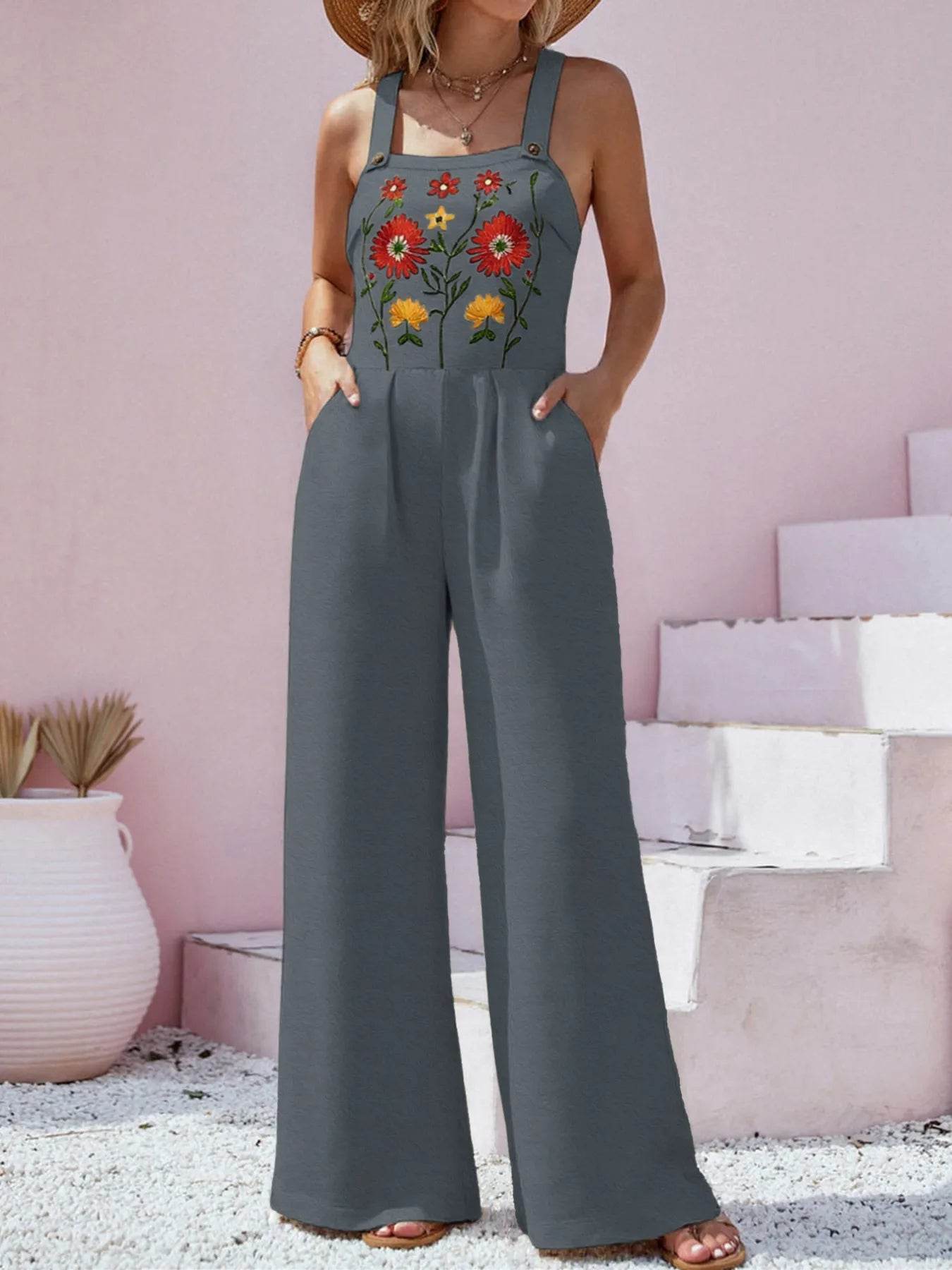 🌸 Floral Embroidered Wide Leg Jumpsuit - Patelcreations