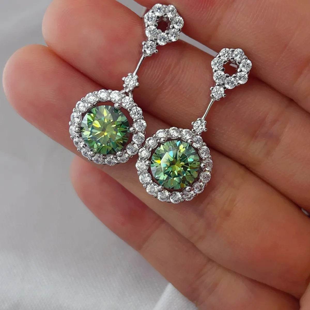 4 Carat Moissanite Crystal Drop Dangle Earrings - Platinum Plated Halo Design - Patelcreations