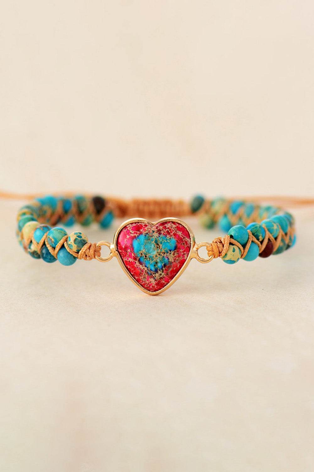 Handmade Heart Shape Natural Stone Bracelet - Colorful Bohemian Love Jewelry - Patelcreations