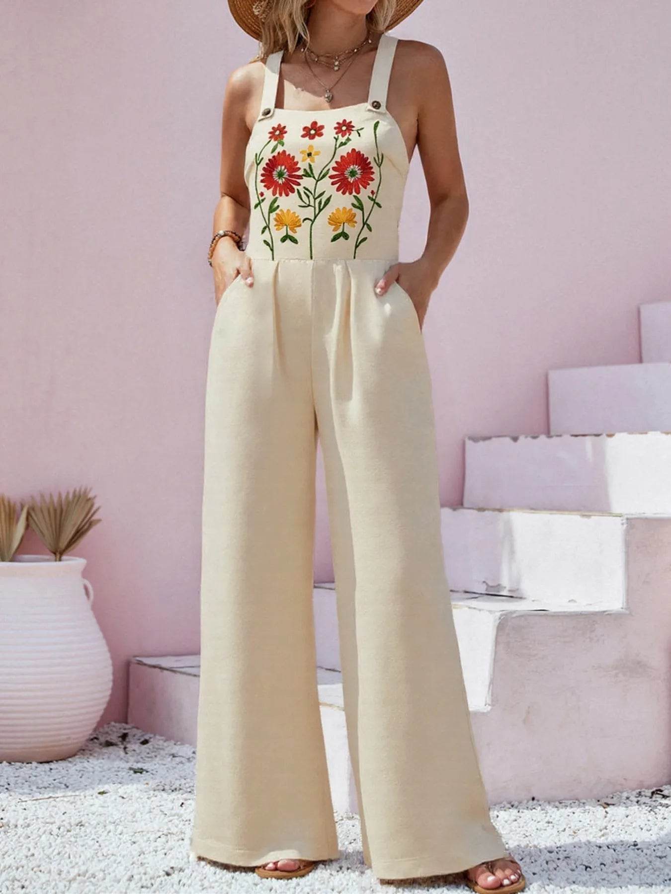 🌸 Floral Embroidered Wide Leg Jumpsuit - Patelcreations