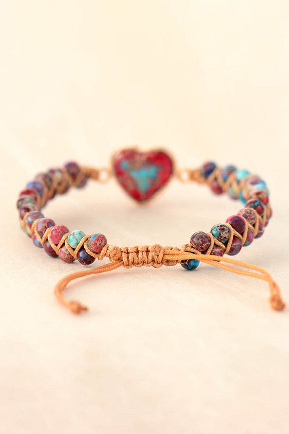 Handmade Heart Shape Natural Stone Bracelet - Colorful Bohemian Love Jewelry - Patelcreations