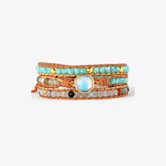 Opal Beaded Layered Bracelet - Rainbow Fire Opal Centerpiece Mystical Luxury - Patelcreations