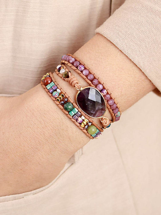 Triple-Layer Amethyst Bracelet - Exotic Natural Stone Luxury Wrap Jewelry - Patelcreations