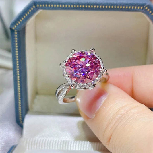 5 Carat Moissanite Halo Engagement Ring - Blush Pink & Sky Blue Options - Patelcreations
