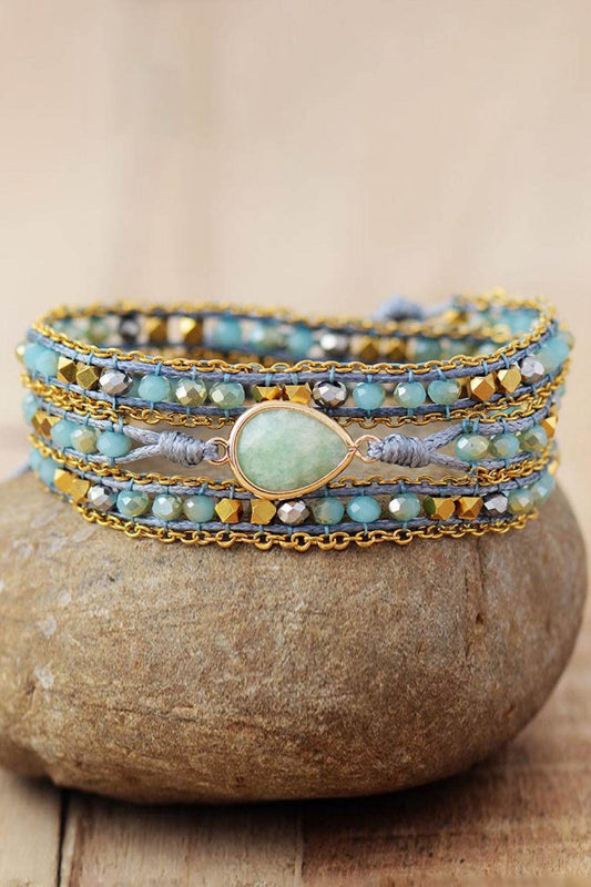 🌊 Handmade Teardrop Shape Triple Layer Beaded Bracelet - Jade Oceanic Luxury - Patelcreations
