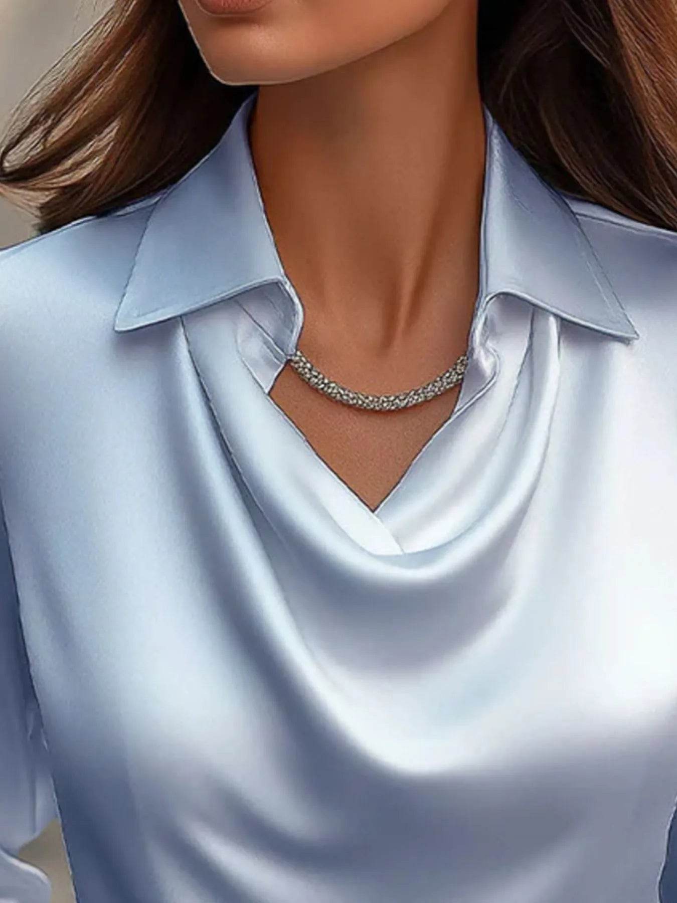 ✨👔 Elegant Collared Neck Long Sleeve Satin Blouse - Plus Size Available 💼🌟 - Patelcreations