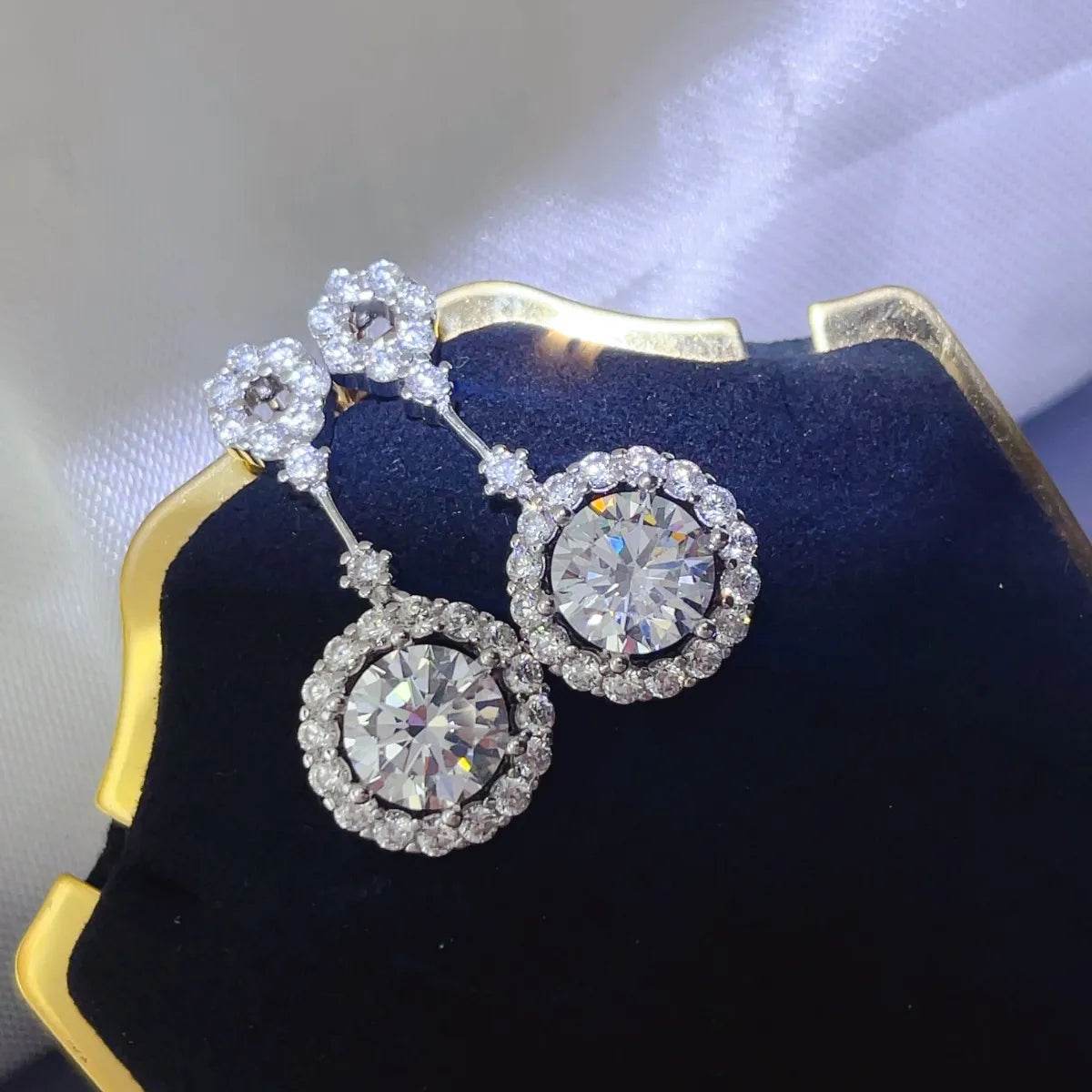 4 Carat Moissanite Crystal Drop Dangle Earrings - Platinum Plated Halo Design - Patelcreations
