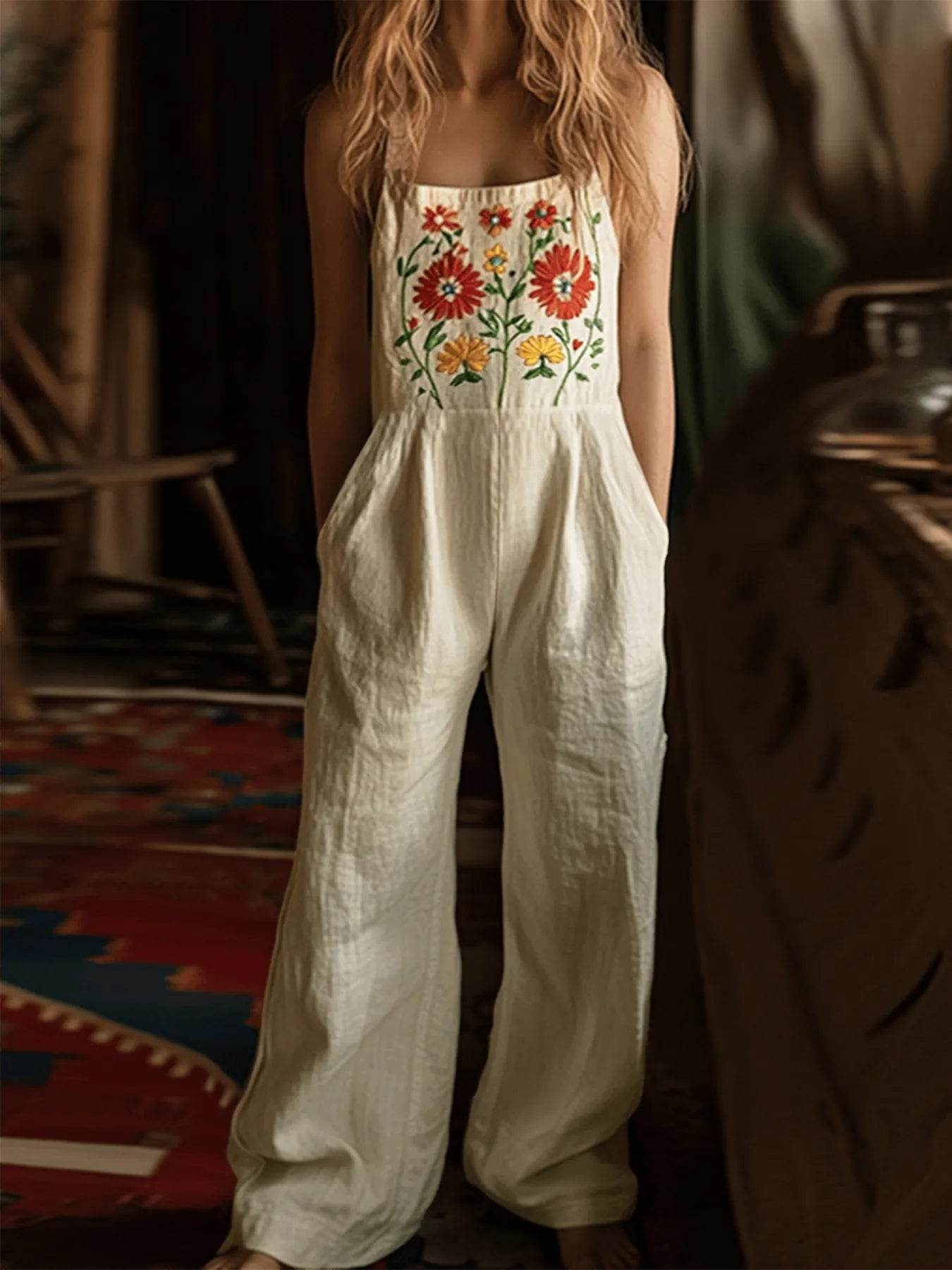 🌸 Floral Embroidered Wide Leg Jumpsuit - Patelcreations