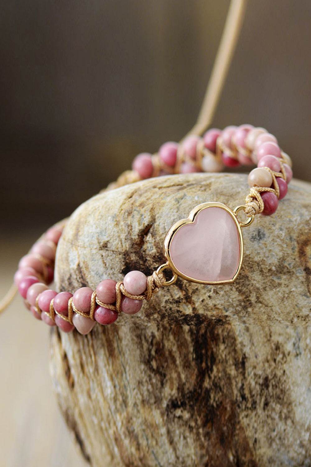 Handmade Rose Quartz Heart Beaded Bracelet - Natural Stone Love Jewelry - Patelcreations
