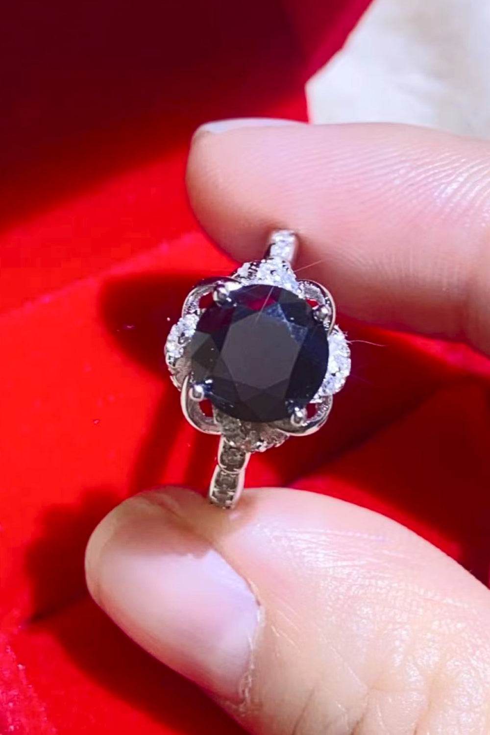 2 Carat Black Moissanite Floral Ring - Unique Modern Design - Patelcreations
