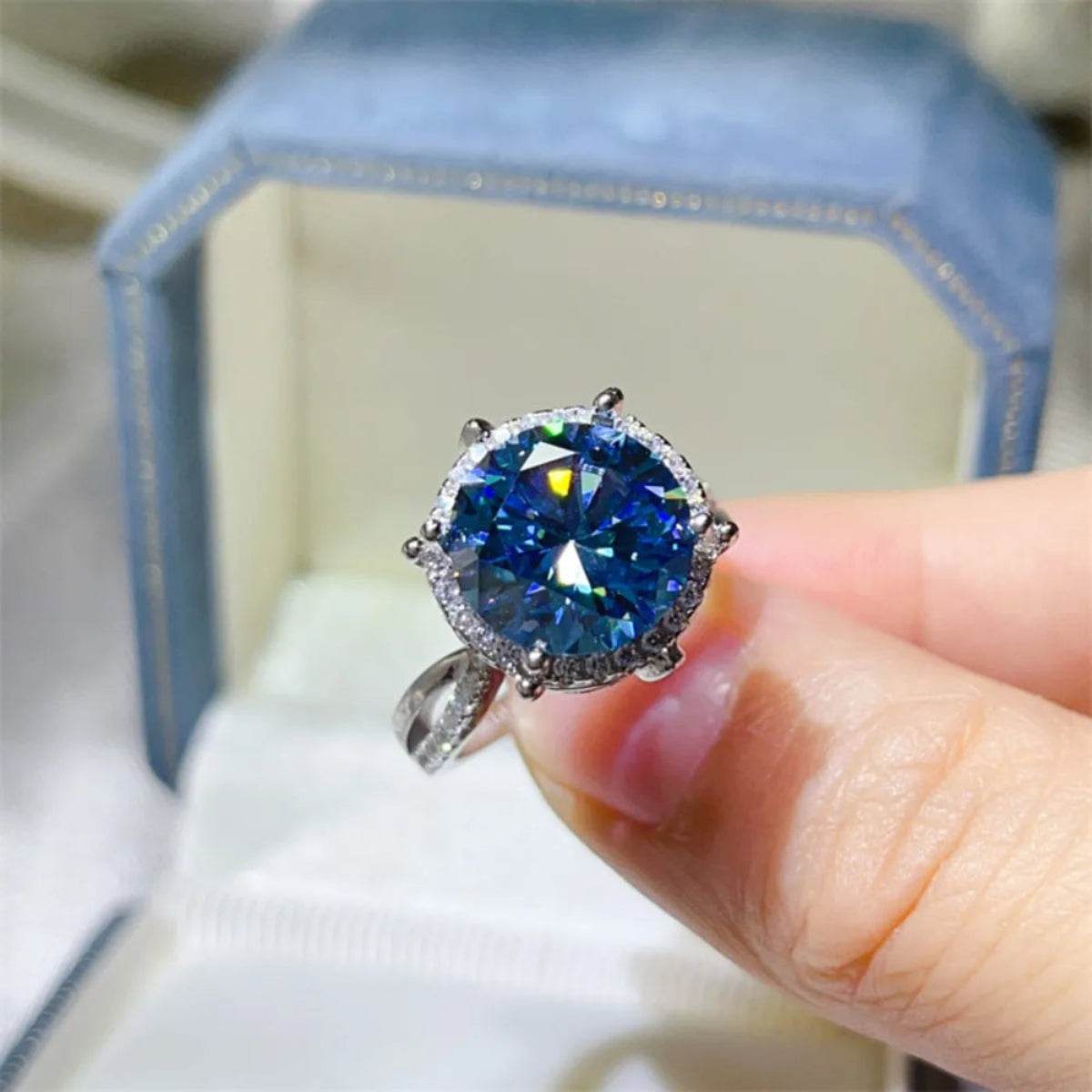 5 Carat Moissanite Halo Engagement Ring - Blush Pink & Sky Blue Options - Patelcreations