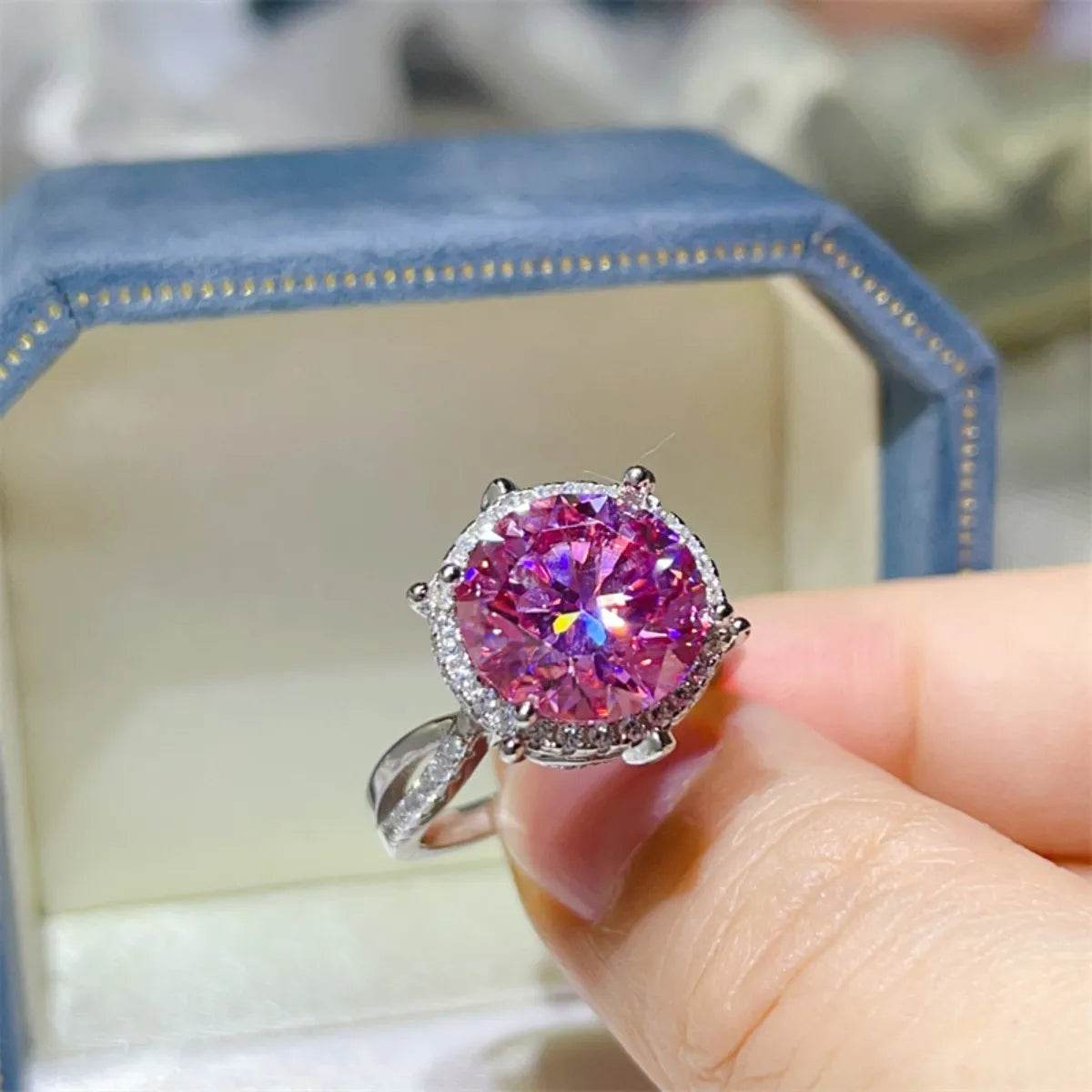 5 Carat Moissanite Halo Engagement Ring - Blush Pink & Sky Blue Options - Patelcreations