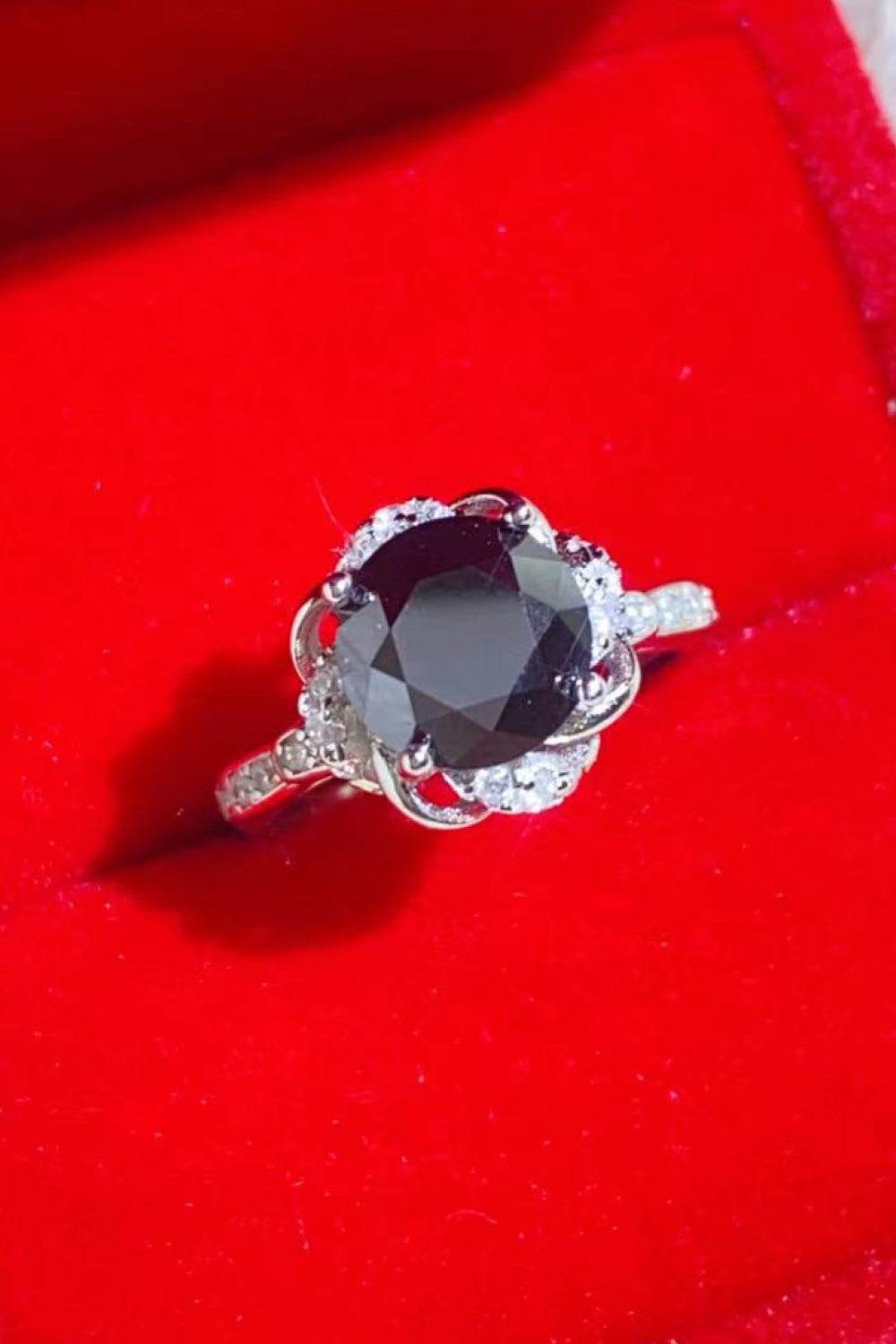 2 Carat Black Moissanite Floral Ring - Unique Modern Design - Patelcreations