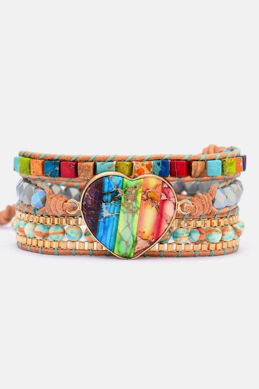 Handcrafted Imperial Jasper Rainbow Heart Bracelet - Celebration Pride Jewelry - Patelcreations