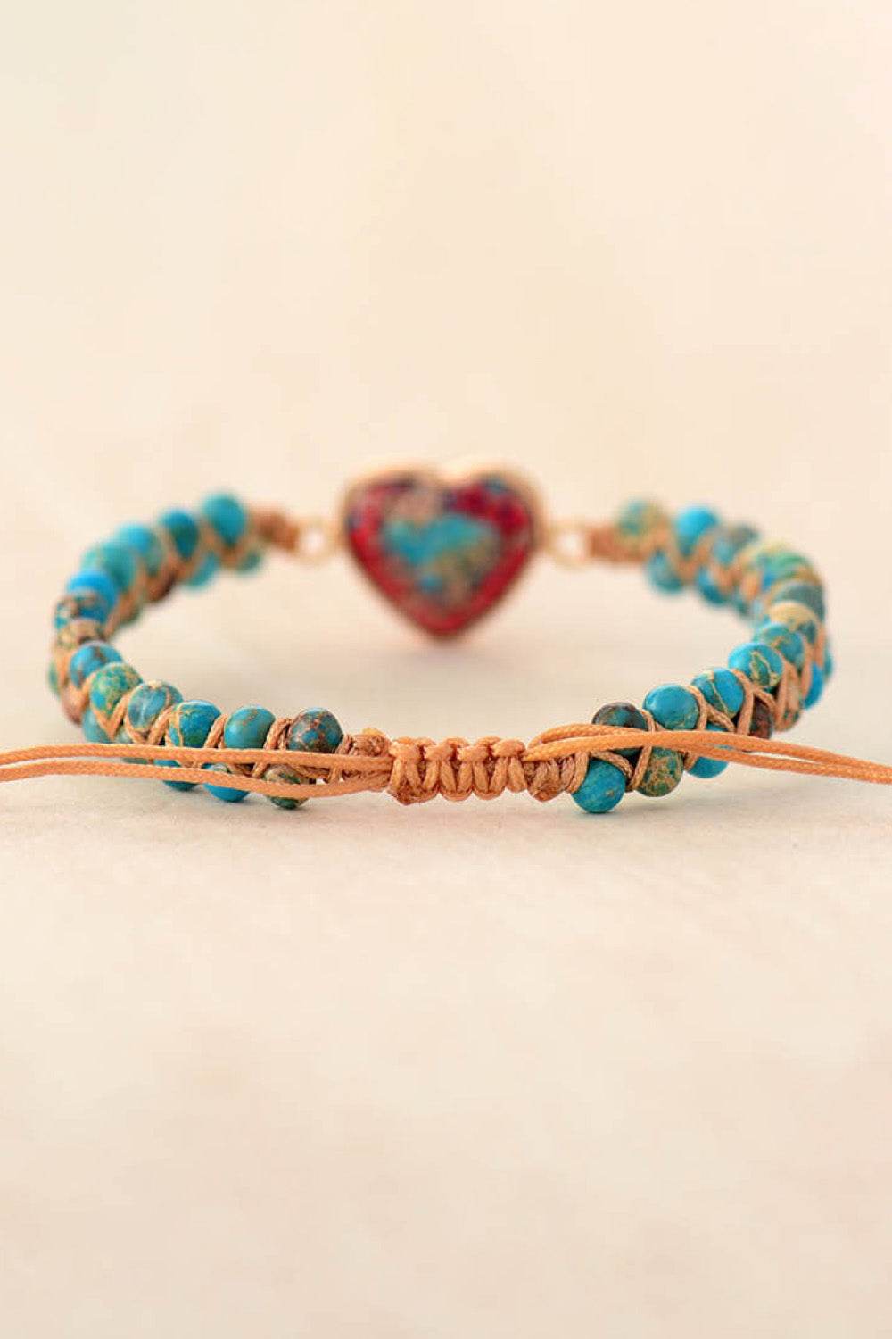 Handmade Heart Shape Natural Stone Bracelet - Colorful Bohemian Love Jewelry - Patelcreations