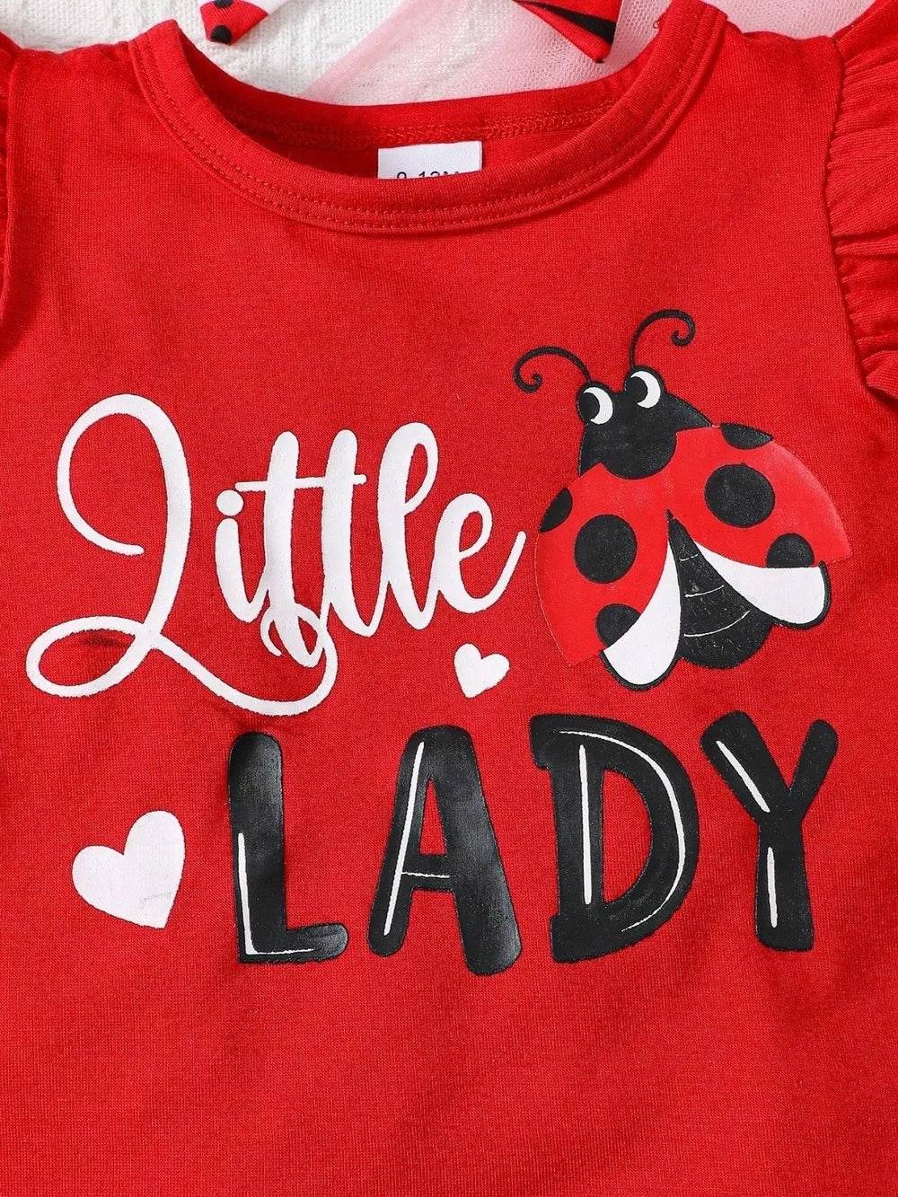 Children's Ladybug Print 3-Piece Set - Headband, Ruffle Top & Pants - Patelcreations