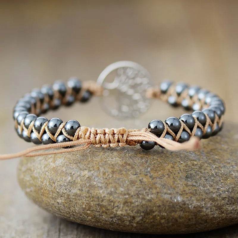 Handmade Tree of Life Natural Stone Braided Bracelet - Spiritual Healing Jewelry - Patelcreations