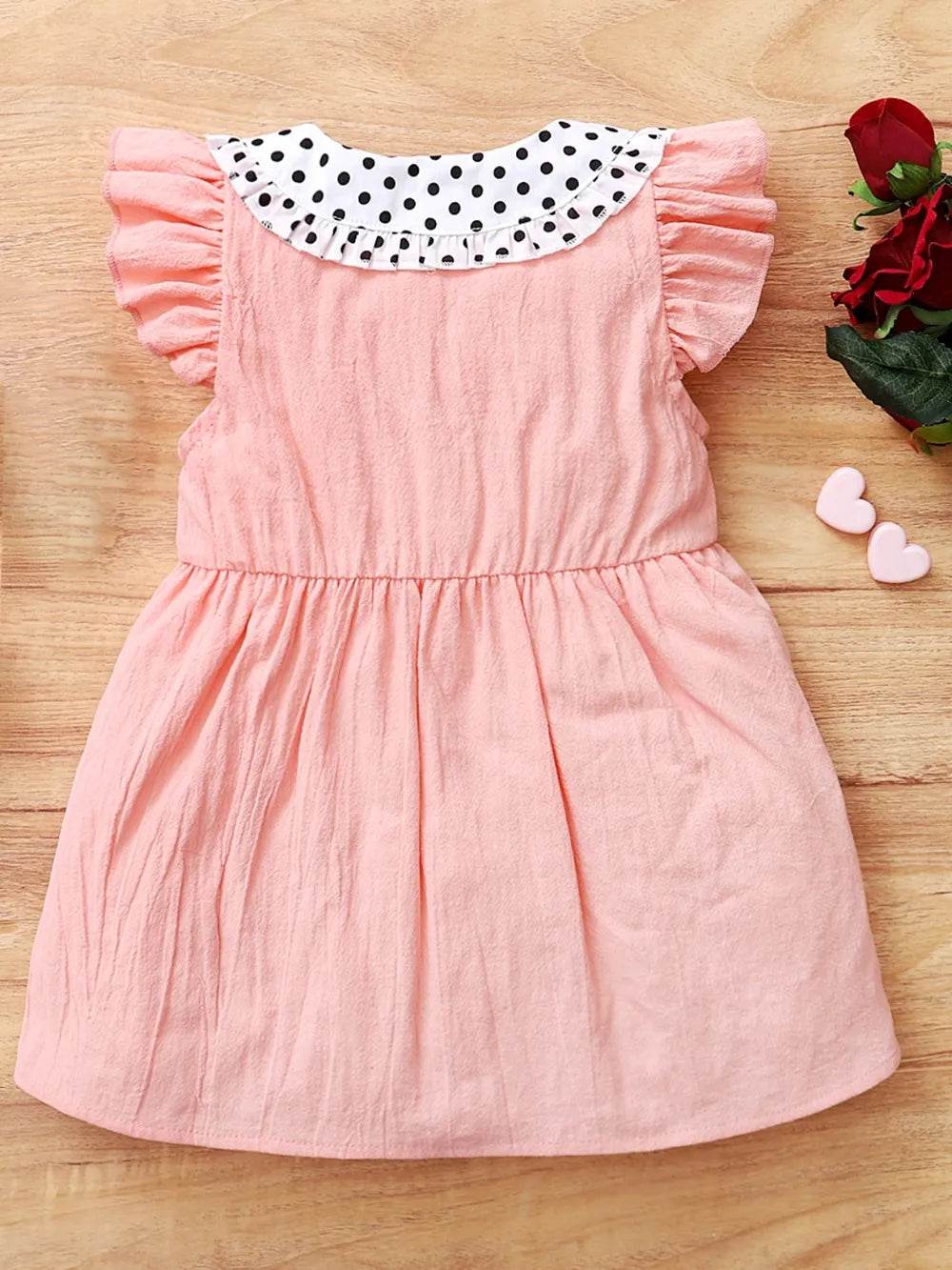Children's Bow Peter Pan Collar Ruffle Sleeve Dress - Watermelon Pink - Patelcreations