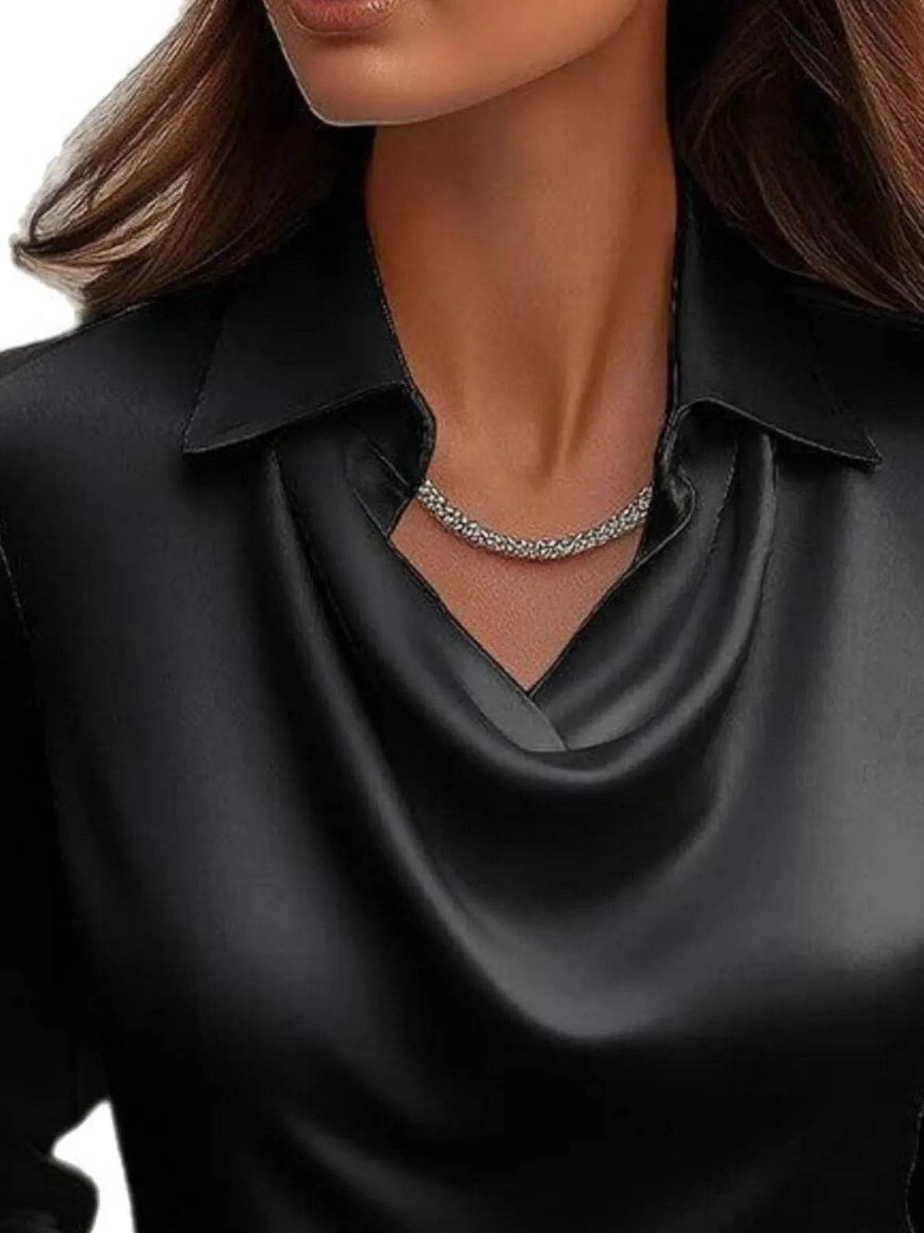 ✨👔 Elegant Collared Neck Long Sleeve Satin Blouse - Plus Size Available 💼🌟 - Patelcreations