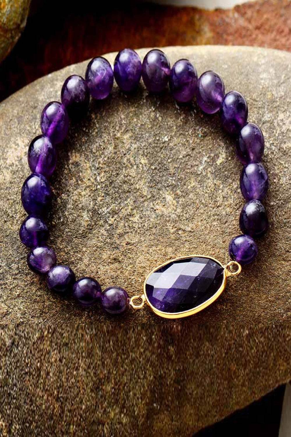 Handmade Amethyst Beaded Bracelet - Natural Purple Stone Healing Jewelry - Patelcreations