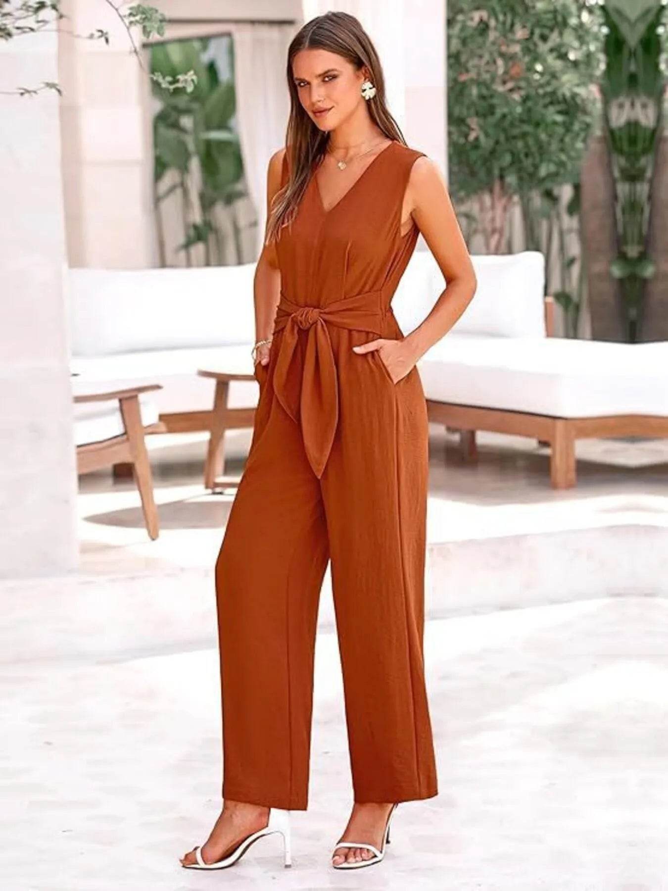 👗✨ V-Neck Sleeveless Wide-Leg Jumpsuit 🌈💫 - Patelcreations