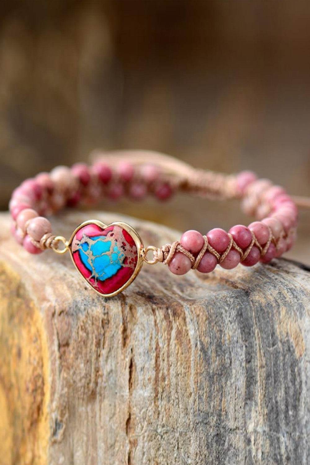 Handmade Heart Shape Natural Stone Bracelet - Colorful Bohemian Love Jewelry - Patelcreations