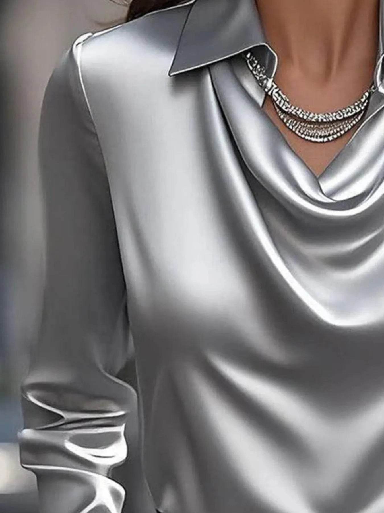 ✨👔 Elegant Collared Neck Long Sleeve Satin Blouse - Plus Size Available 💼🌟 - Patelcreations