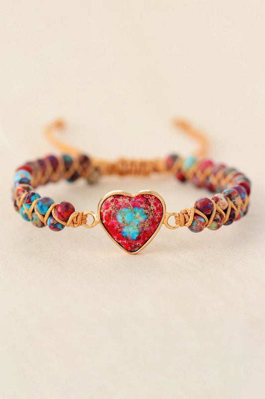 Handmade Heart Shape Natural Stone Bracelet - Colorful Bohemian Love Jewelry - Patelcreations