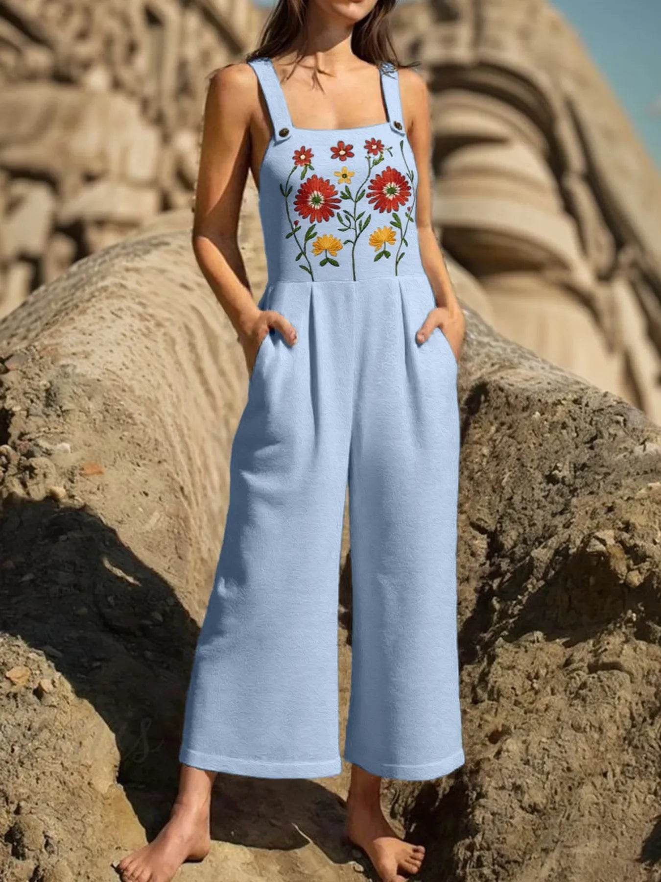 🌸 Floral Embroidered Wide Leg Jumpsuit - Patelcreations