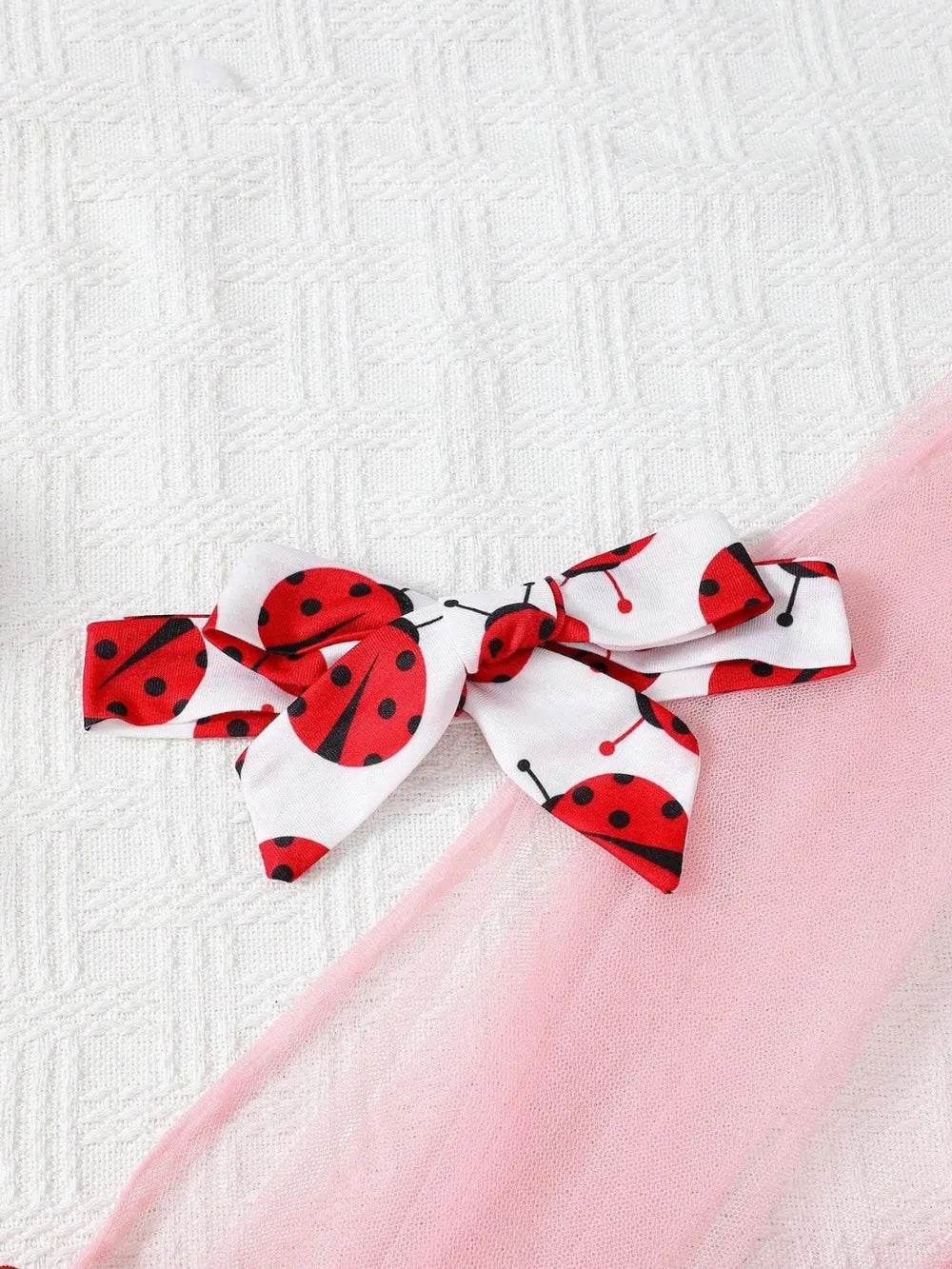 Children's Ladybug Print 3-Piece Set - Headband, Ruffle Top & Pants - Patelcreations