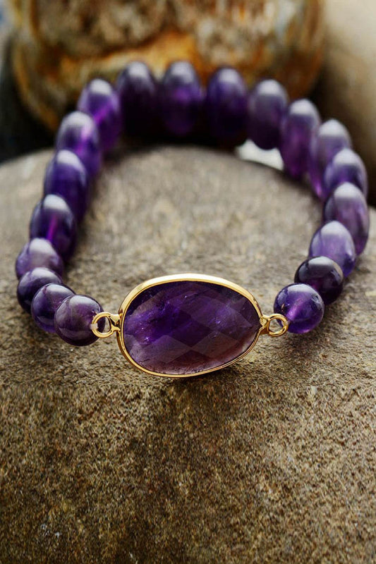 Handmade Amethyst Beaded Bracelet - Natural Purple Stone Healing Jewelry - Patelcreations