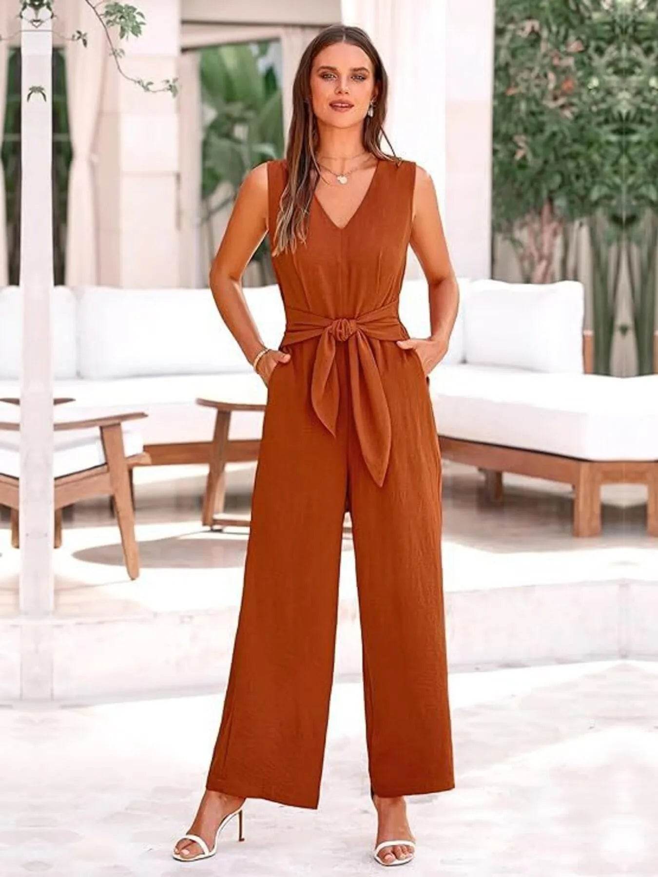 👗✨ V-Neck Sleeveless Wide-Leg Jumpsuit 🌈💫 - Patelcreations