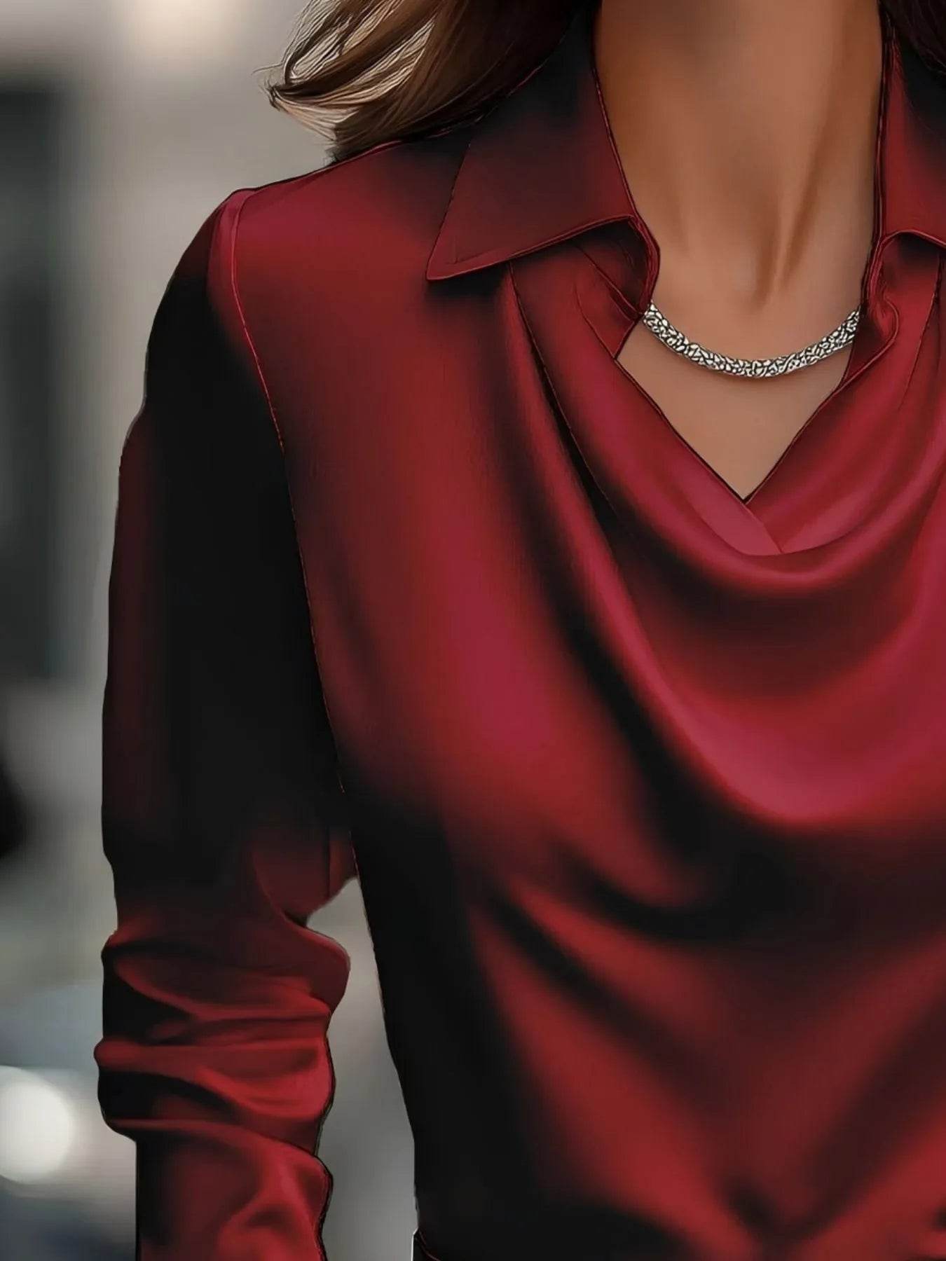 ✨👔 Elegant Collared Neck Long Sleeve Satin Blouse - Plus Size Available 💼🌟 - Patelcreations