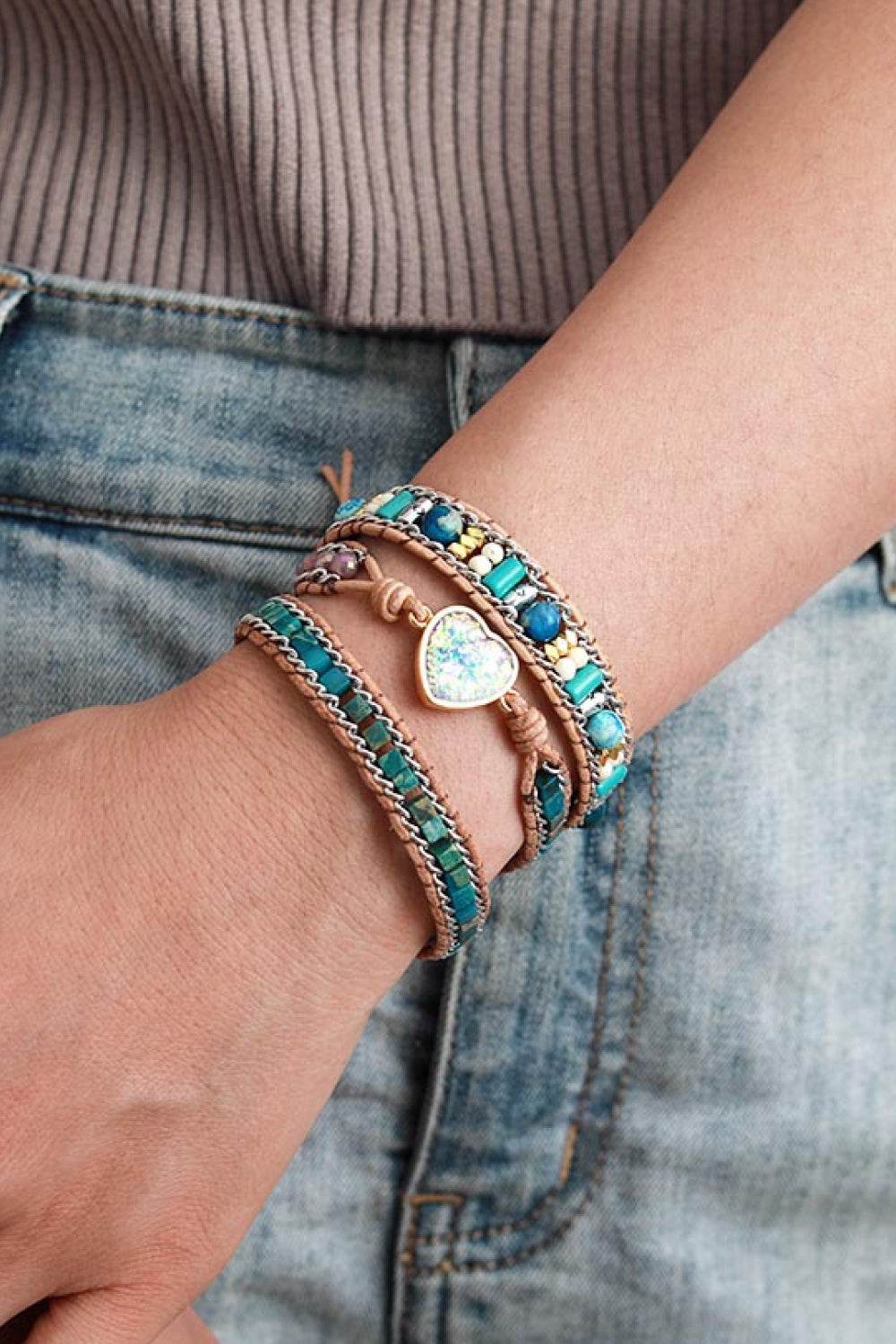 💙 Heart Layered Bracelet - Teal Opal Oceanic Luxury - Patelcreations
