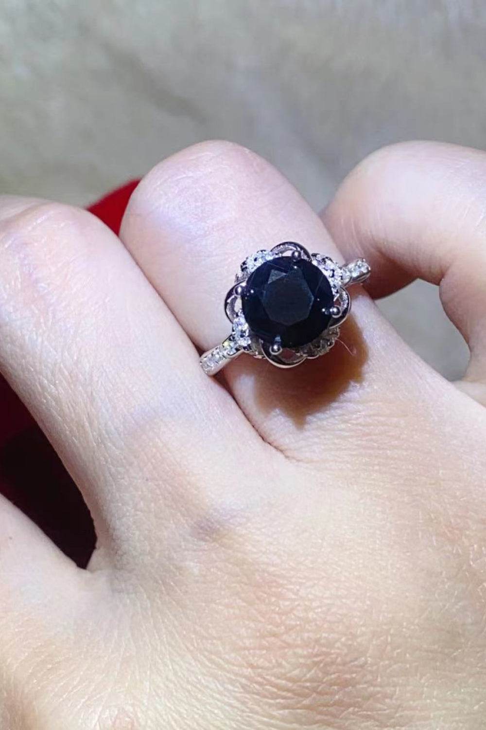 2 Carat Black Moissanite Floral Ring - Unique Modern Design - Patelcreations