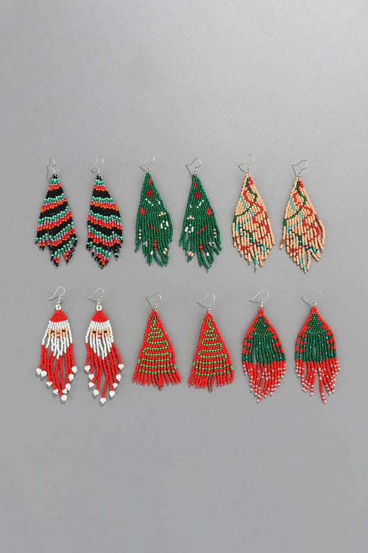 Christmas Beaded Santa Claus Earrings - Festive Holiday Fringe Jewelry Description: - Patelcreations