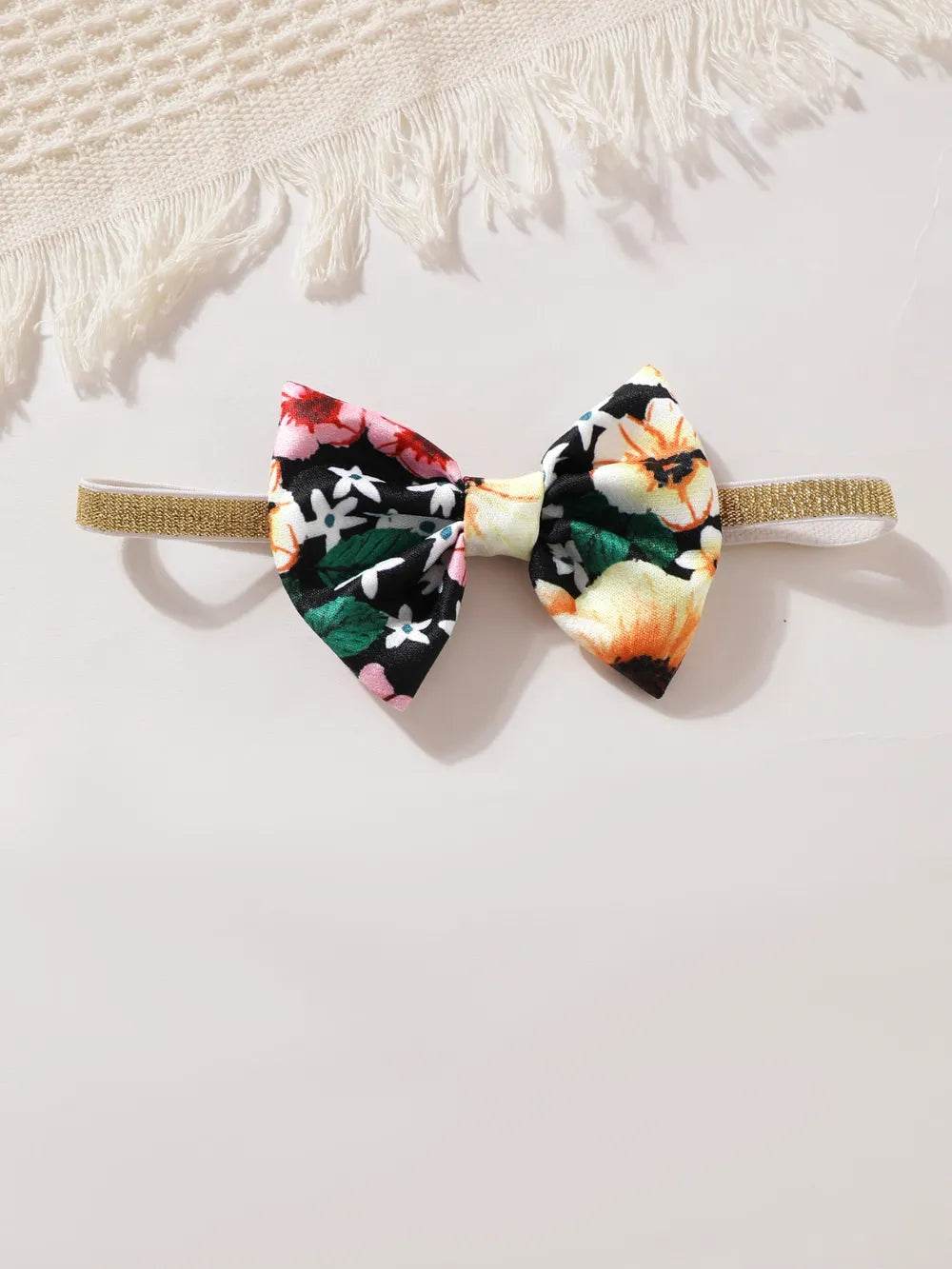 Children's Ruffled Bow Contrast Floral Dress with Headband - Patelcreations