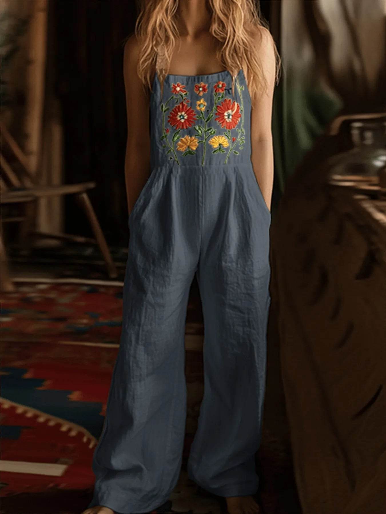 🌸 Floral Embroidered Wide Leg Jumpsuit - Patelcreations