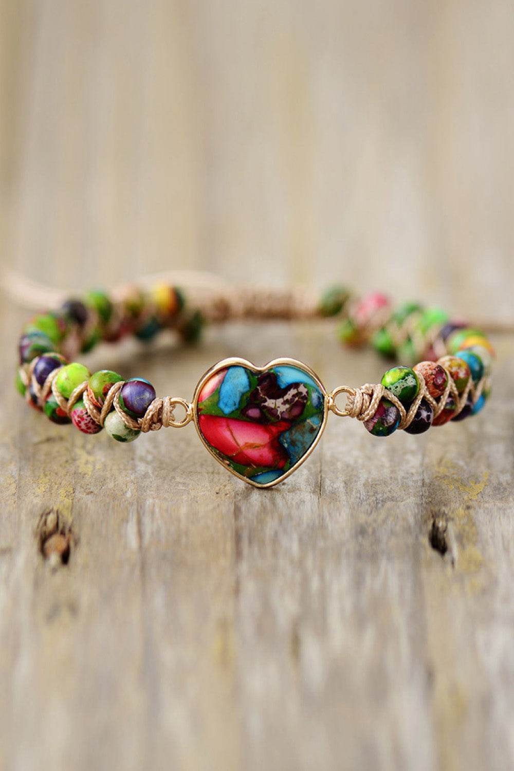 Handmade Heart Shape Natural Stone Bracelet - Colorful Bohemian Love Jewelry - Patelcreations